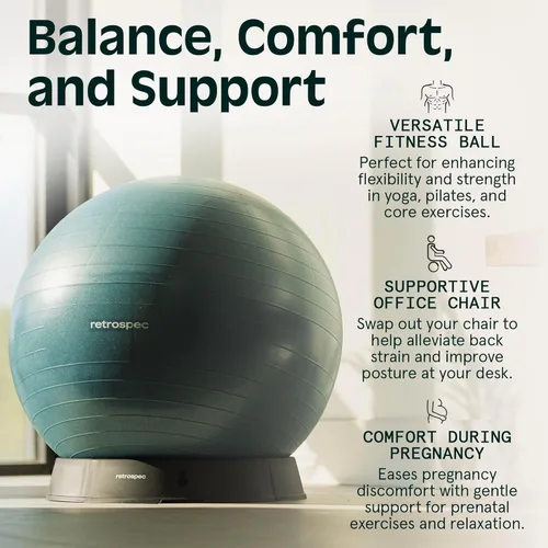 Miniatura 2 de Retrospec Luna Exercise Ball with Pump - Anti-Burst Fitness Equipment for Yoga, Core Training & Stability - Home Gym Swiss Ball for Office &