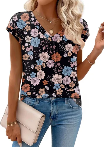 Miniatura 26 de Zeagoo Camisetas de manga corta con cuello en V para mujer, ropa de negocios, ropa de trabajo, ropa de moda