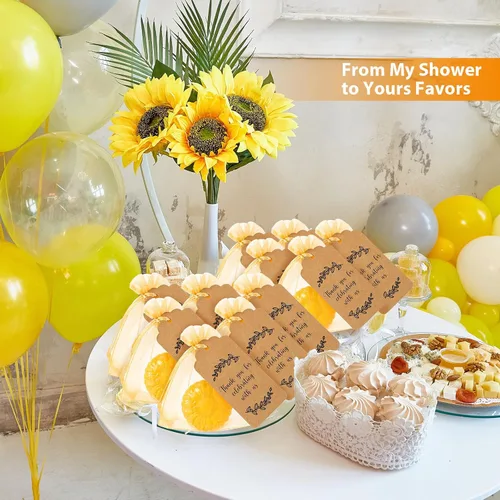 Miniatura 5 de Demissle Juego de 50 recuerdos de fiesta de boda, regalos de jabón de girasol para invitados con etiqueta de agradecimiento, bolsas de regalo