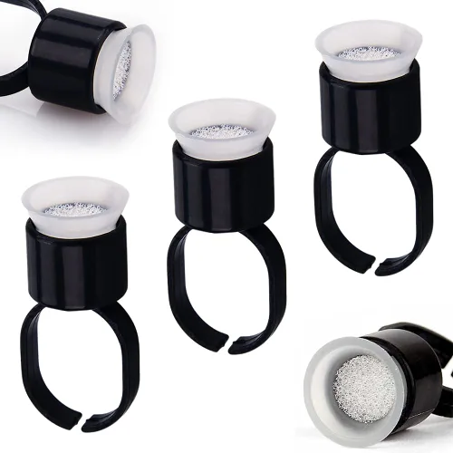Miniatura 8 de Vasos de anillo de tinta, 50 anillos de pigmento, anillos de pegamento de pigmento de microblading con copas de tinta de esponja, tapas