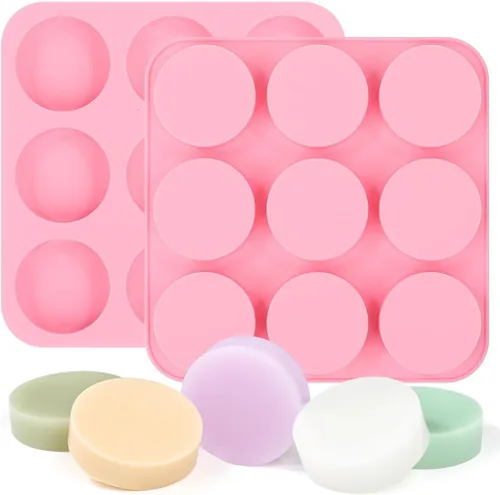 SJ Moldes de jabón, 2 unidades, moldes cilíndricos de silicona para hacer jabón, 9 cavidades redondas para bombas de baño, jabón artesanal casero,