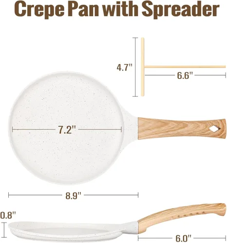 Miniatura 2 de SouxMux Sartén antiadherente para crepas de 8 pulgadas con esparcidor, sartén Dosa Tawa recubierta de cerámica, sartén plana compatible con Blanco