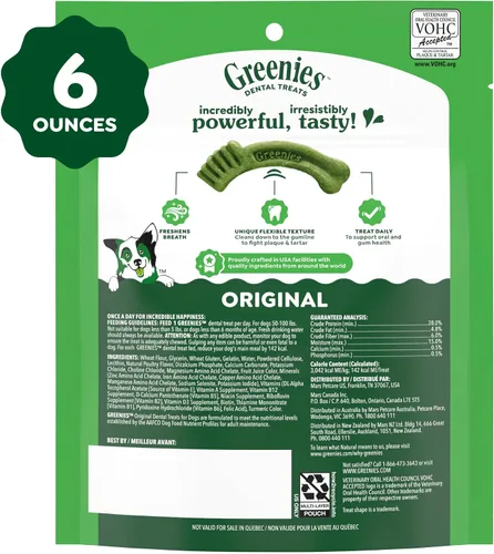 Miniatura 10 de Greenies Golosinas dentales naturales para perros adultos recomendadas por veterinarios, tamaño grande, sabor original, paquete de 6 onzas, 4