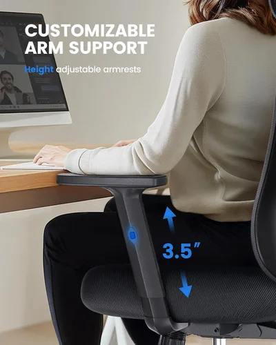 Miniatura 7 de NOBLEWELL - Silla de oficina ergonómica con respaldo alto de malla, para computadora, con soporte lumbar, descansabrazos, respaldo y reposacabezas