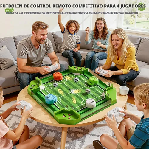 Miniatura 5 de Juego de mesa de futbolín con control remoto, mini juegos de mesa de fútbol con 3 bolas y 4 mandos remotos, juguete de mesa de fútbol para niños