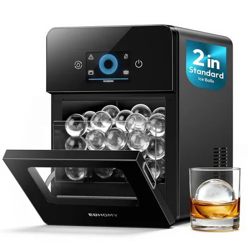 EUHOMY Encimera para hacer bolas de hielo de 2 pulgadas, 4 piezas listas en 40 minutos, 144 unidades/día, máquina de hielo de esfera autolimpiante
