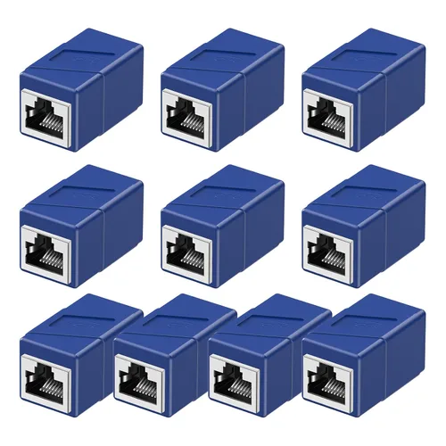 Acoplador RJ45, paquete de 10 adaptadores Ethernet hembra a hembra, 8 pines modulares rectos, conectores de red para cable Ethernet Azul