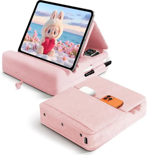 Miniatura 8 de Soporte de almohada para tablet con almacenamiento, soporte plegable para iPad para Lep, cama, sofá y escritorio, base suave con bolsillo y soporte