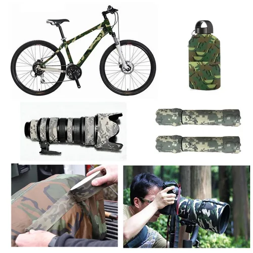 Miniatura 7 de Cinta adhesiva protectora de camuflaje de 5 cm x 5 m, cinta de camuflaje impermeable y elástica, cinta de envoltura para acampar al aire libre