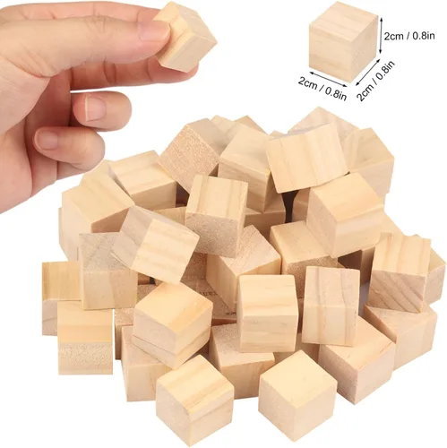 Miniatura 2 de 500 paquetes de bloques de madera para manualidades, cubos de madera de pino de 0.8 pulgadas, cubos de madera de 2 x 2 x 2 cm para pintar, sellar
