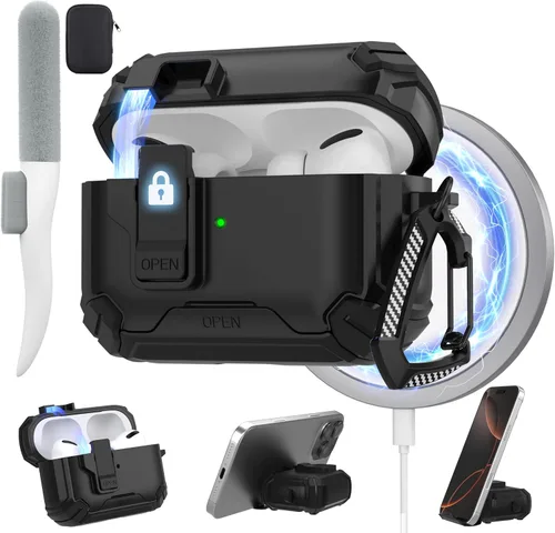 Miniatura 10 de Maxjoy Funda protectora para AirPods 4 2024, funda protectora para AirPods de 4ª generación con bloqueo automático, compatible con MagSafe, Verde