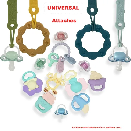 Miniatura 4 de Clip MOBU - Paquete de 4 clips de silicona para chupete para bebé, niño, niña, recién nacido, artículos esenciales de una pieza, soporte universal