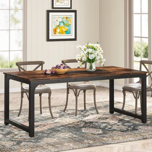 Miniatura 2 de LITTLE TREE Mesa de comedor rectangular de 78.7 pulgadas para 6 a 8 personas, color marrón