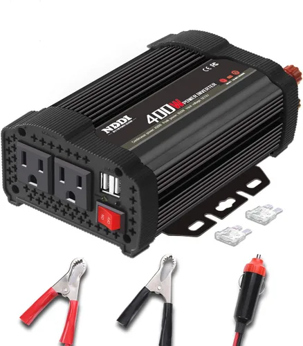 Miniatura 11 de Inversor de corriente de 400 W, DC 12 V a 110 V CA adaptador de enchufe de automóvil con 2 salidas de cargador y puertos USB duales de 3.1 A
