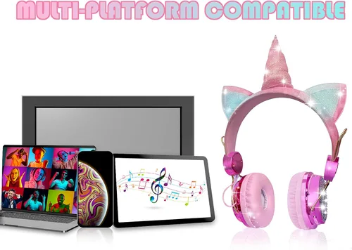 Miniatura 4 de SVYHUOK Auriculares inalámbricos de oreja de gato para niños con micrófono, auriculares Bluetooth sobre la oreja para la escuela, teléfonos