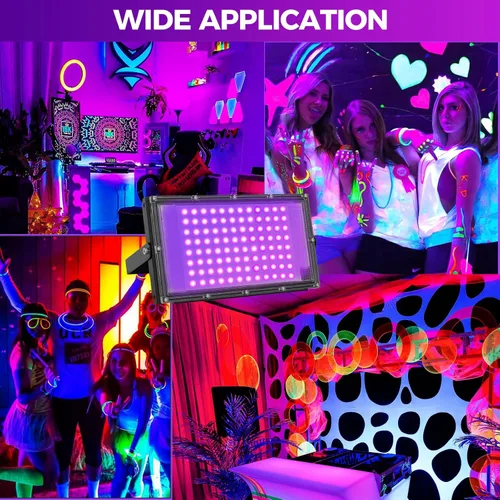 Miniatura 5 de Luces LED negras de 100 W para fiesta brillante, IP65, impermeable, UV, luz negra, reflector de luz negra de 395 nm, luz negra, luces de inundación