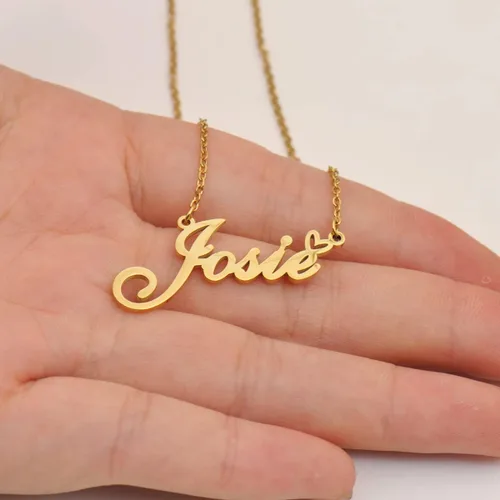 Miniatura 2 de Aoloshow Collar con nombre de oro, dije de corazón, joyería personalizada para mujeres, adolescentes y niñas, regalo de graduación, Metal, Acero