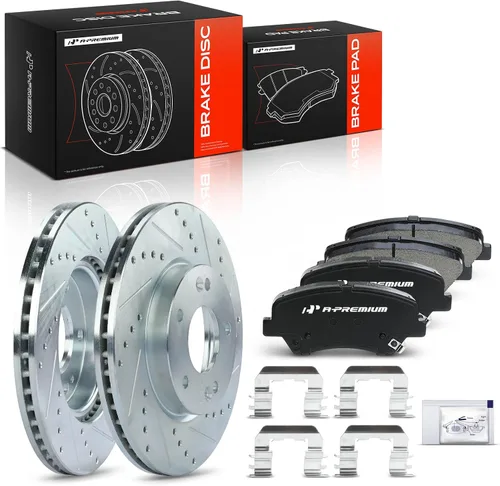 Miniatura 10 de A-Premium Rotores de freno de disco perforados y ranurados delanteros de 11.02 pulgadas (11.024 in) + kit de pastillas de cerámica compatible