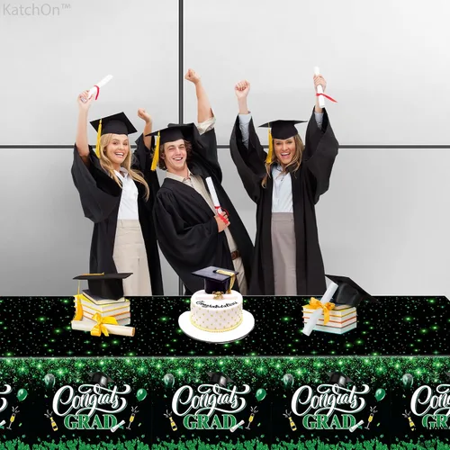 Miniatura 8 de KatchOn, Manteles de graduación verdes y negros, extra grandes de 108 x 54 pulgadas, paquete de 3 Decoraciones de graduación verde y negro 2026