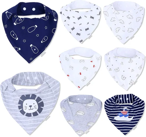 DOKMA Juego de 8 baberos de algodón orgánico para bebé, baberos de dentición bandana para bebé, baberos bandana para baba, ultra suaves, sin arañazos