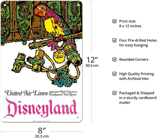 Miniatura 2 de Pacifica Island Art Disneyland - Encantado Tiki Room - José the Mexican Guacamayo - United Air Lines - Póster vintage de viaje de aerolínea por