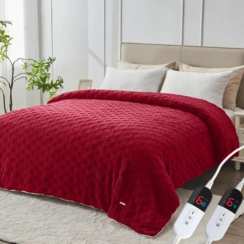 Miniatura 9 de Manta térmica eléctrica tamaño matrimonial – Manta jacquard a cuadros Sherpa de 72 x 84 pulgadas, manta de cama de calentamiento rápido con 6