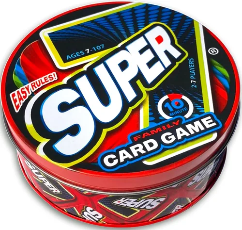 Juego de Cartas Familiar Colectivo Super 7 en Lata – para Niños y Adultos, Noche de Juegos Familiares, Juegos Rápidos, Fácil de Aprender, 2-7