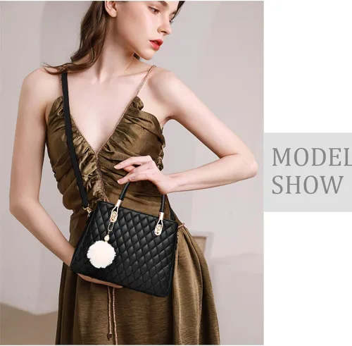 Miniatura 7 de I IHAYNER - Bolsos de cuero para mujer con correa para llevar al hombro asas cortas y pompón