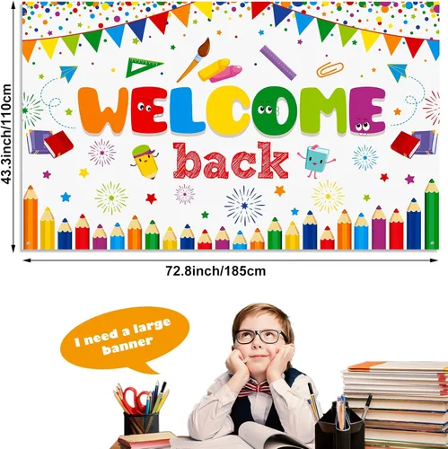 Miniatura 2 de Tatuo Cartel de bienvenida de vuelta a la escuela, cartel grande de tela para el primer día de escuela, cartel de bienvenida, tablón de anuncios