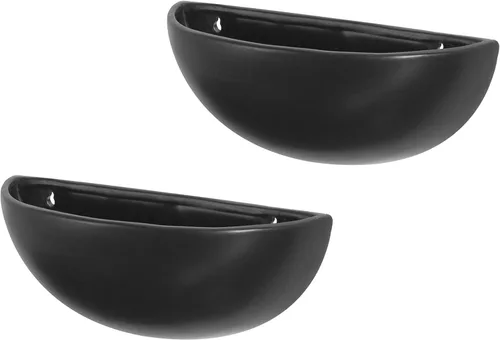 Miniatura 2 de MyGift Macetero de pared interior de cerámica negro mate, jarrón de pared semicírculo de 12 pulgadas, juego de 2