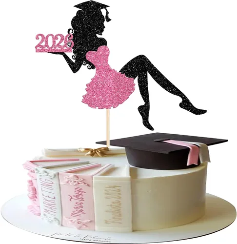Miniatura 55 de 1 paquete de decoración para tarta de graduación para niña, con purpurina, para diploma, decoración para adultos mayores 2026, para niñas, escuela