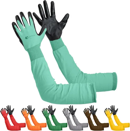 Miniatura 6 de Guantes de jardinería de manga larga para mujeres y hombres, guantes de jardín de puño largo, multiusos, resistentes para exteriores e interiores
