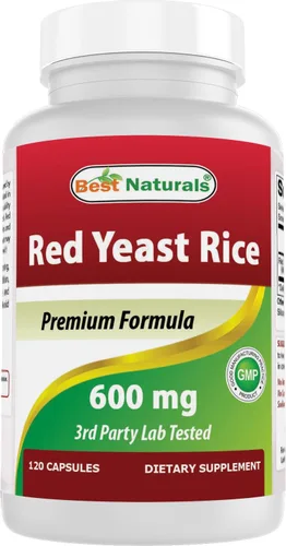 Best Naturals, Arroz de levadura roja, cápsulas de 600 mg, 120 cápsulas, 2 cápsulas por porción/1200 mg por porción