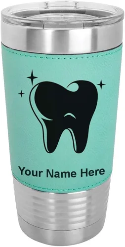 Miniatura 20 de LaserGram Vaso aislado al vacío de 20 onzas, con dientes, grabado personalizado incluido (piel sintética, estilo béisbol)