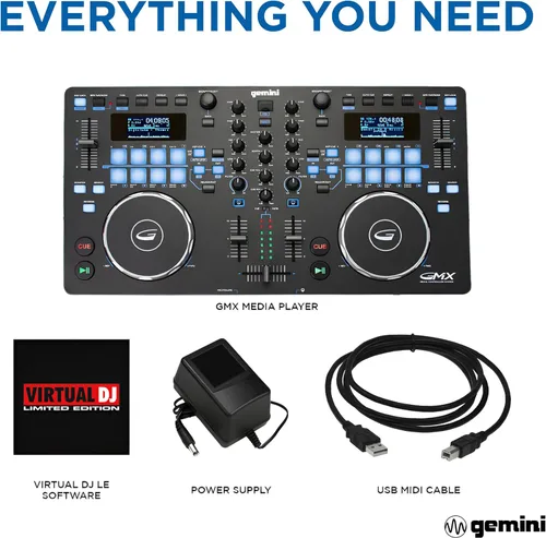Miniatura 6 de Gemini Sound GMX - Controlador DJ Versátil y Reproductor Multimedia - Sistema Compacto USB/MIDI con VirtualDJ LE, Ideal para DJs Móviles