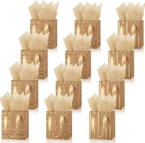 Miniatura 11 de Tenare 12 bolsas de regalo pequeñas, mini bolsa de papel metálica a granel con asa de papel de seda para envoltura de regalo, día del padre, Blanco