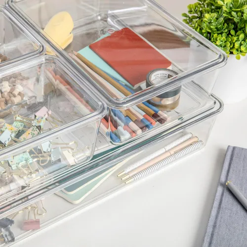 Miniatura 5 de Martha Stewart Brody - Contenedores organizadores de plástico con tapas para oficina en casa, cocina o baño, paquete de 4, 2 pequeños/1 mediano, 1
