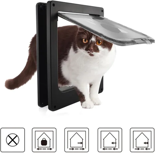 Miniatura 8 de HEEPDD Interior Exterior Cat Door, 4 Way Lock Pet Door with ABS Material Easy to Set Up and Simple Installation for Cabinets Garages Rooms Cat Black