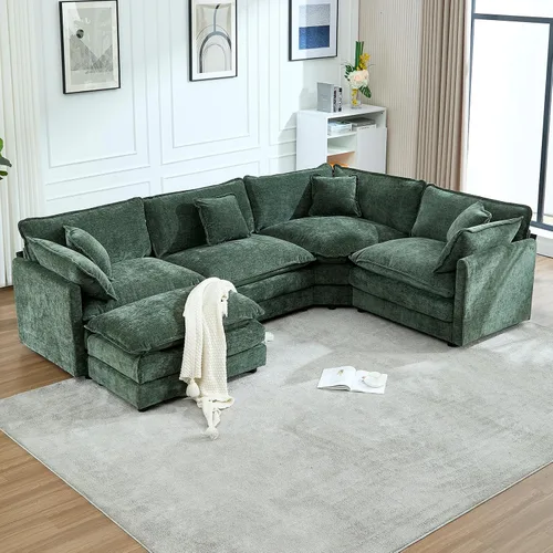 Miniatura 25 de Sofá modular Cloud seccional, moderno sofá modular en forma de L de felpilla con otomana y almohadas, sofás esquineros de asiento profundo de 5 Negro