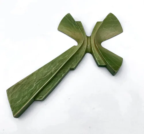 Miniatura 6 de Cruz tallada a mano de madera para decoración de pared, arte de pared de crucifijo grande hecho a mano (11.81 pulgadas, verde)