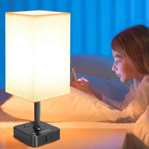 Miniatura 9 de Lámpara de mesa regulable cozoo USB para mesita de noche y escritorio con 2 puertos de carga USB (A+C) y 2 tomas de corriente, lámpara de mesita