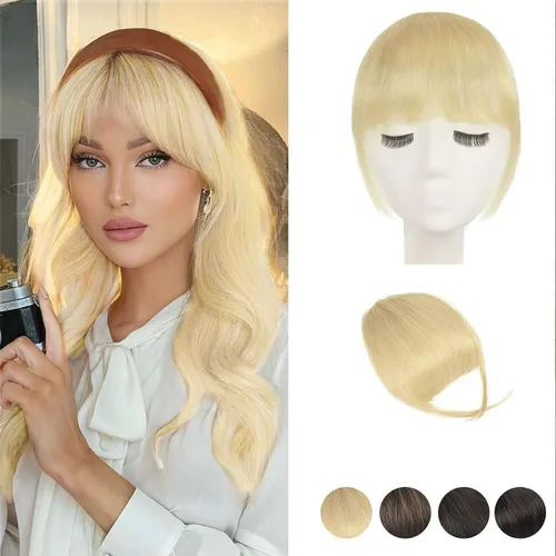 Miniatura 10 de BARSDAR Flequillo postizo de pelo humano real - Flequillo postizo 100% pelo humano para mujeres - Extensiones de flequillo ondulado castaño rojizo