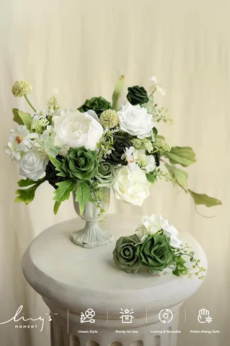 Miniatura 2 de Ling's moment Flores artificiales, 25 piezas de rosas de 3 pulgadas en tonos verde esmeralda, relleno floral de espuma realista para bricolaje