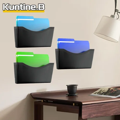 Miniatura 4 de Kuntine.B 3 unidades de organizador de archivos de bolsillo único negro para colgar en la pared, organizador de correo y revistas para montar
