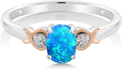 Miniatura 57 de Gem Stone King Anillo de compromiso de plata de ley 925 y oro rosa de 10 quilates, piedra preciosa ovalada de 0.276 x 0.197 in, con acento