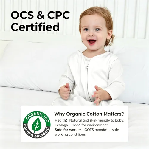 Miniatura 2 de Saco de dormir 100% algodón orgánico para bebé 0.5 TOG saco de dormir sin mangas para bebé de 12 a 18 meses, manta para envolver al bebé, cremallera