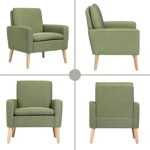 Miniatura 7 de Silla de Acento de Mediados de Siglo, Sillón Tapizado de Lino Verde para Sala de Estar o Dormitorio, Cómoda Silla de Sofá Moderna para Habitación
