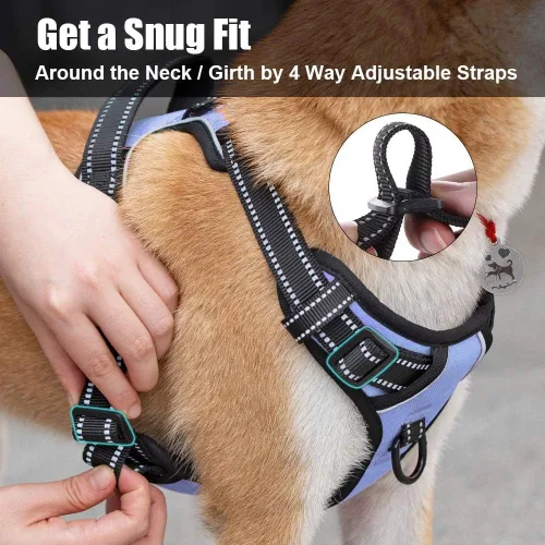 Miniatura 4 de PoyPet Arnés sin tirones para perro, arnés de chaleco cómodo reflectante con parte delantera y trasera, 2 accesorios para correa y asa de fácil