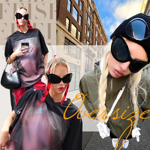 Miniatura 6 de FEISEDY Gafas de sol de moda de gran tamaño, clásicas, ovaladas, envolventes, con estilo, marco grande, sombra, gafas de mujer B2391