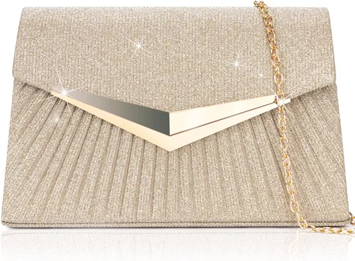 Larcenciel Bolsos de noche para mujer, bolso de noche plisado brillante, elegante embrague de lentejuelas para boda, fiesta de cóctel formal
